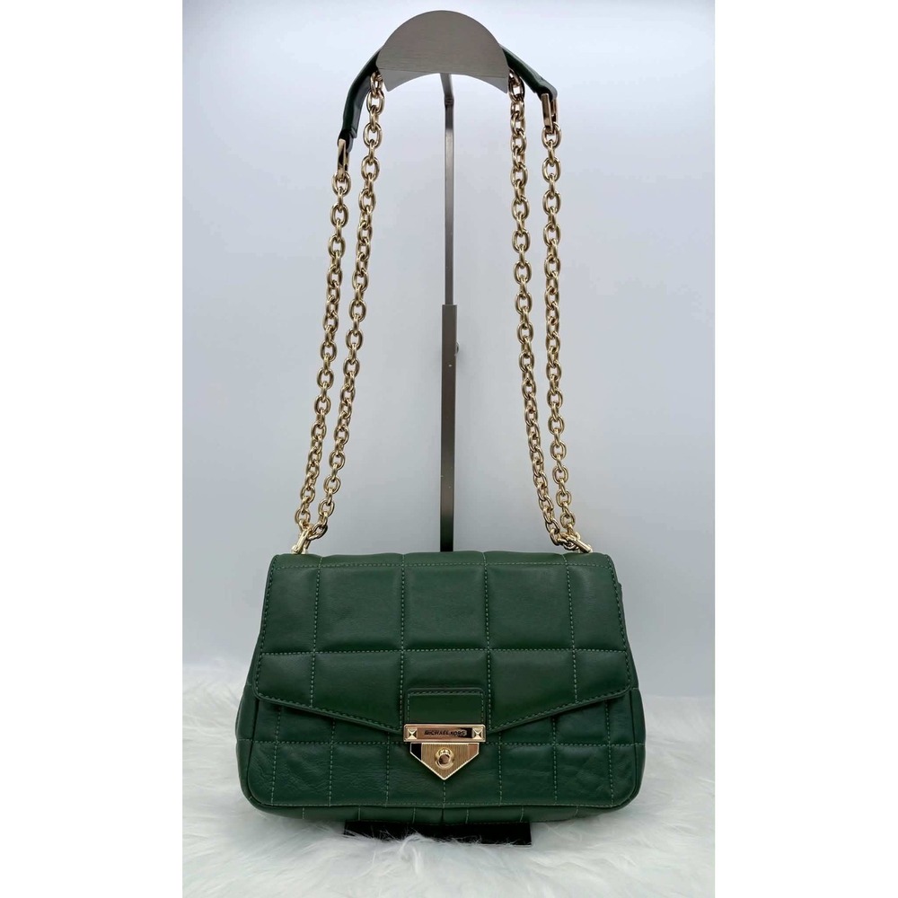 NWT Michael Kors SoHo Large Quilted Leather Shoulder Bag Green 30F0G1SL3L